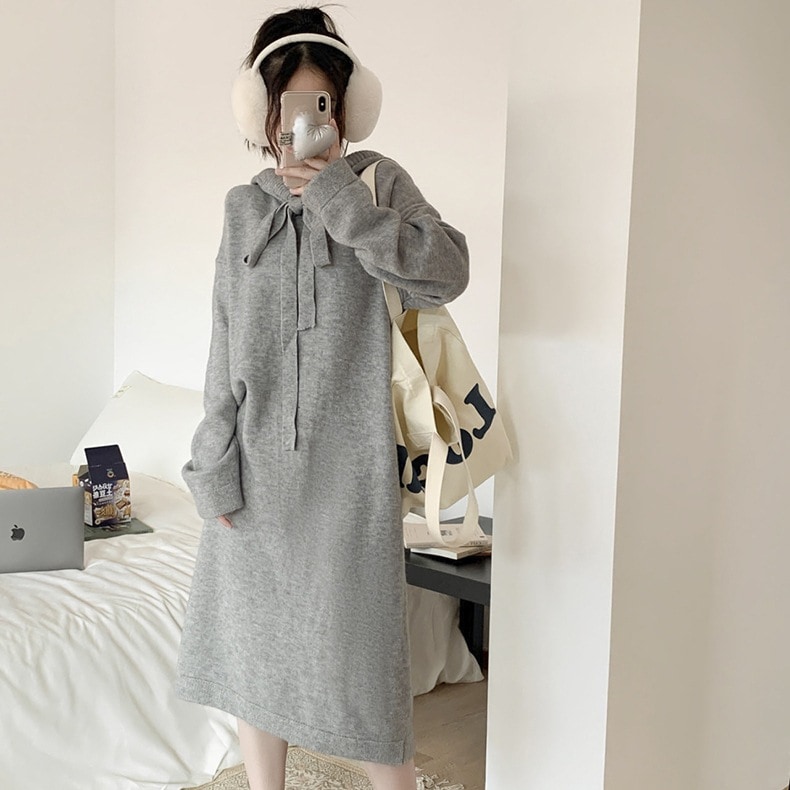 【1つ買うと10つ無料】韓国のゆるいドレッシングドレス女性秋と冬の肥厚したフード付きセーター外国のシャツスカートスカートジャケット