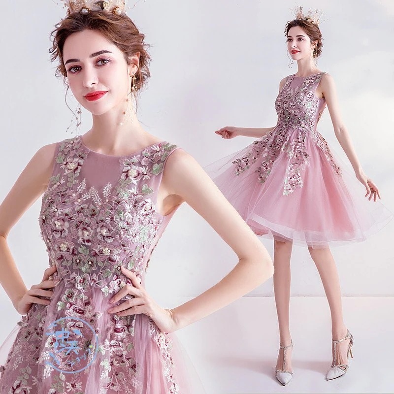 パーティードレス ブライドメイドドレス 花嫁ドレス プリンセスドレス 膝丈ワンピース レディース 編み上げ Aライン ノースリーブ 結婚式 卒園式 披露宴 高級