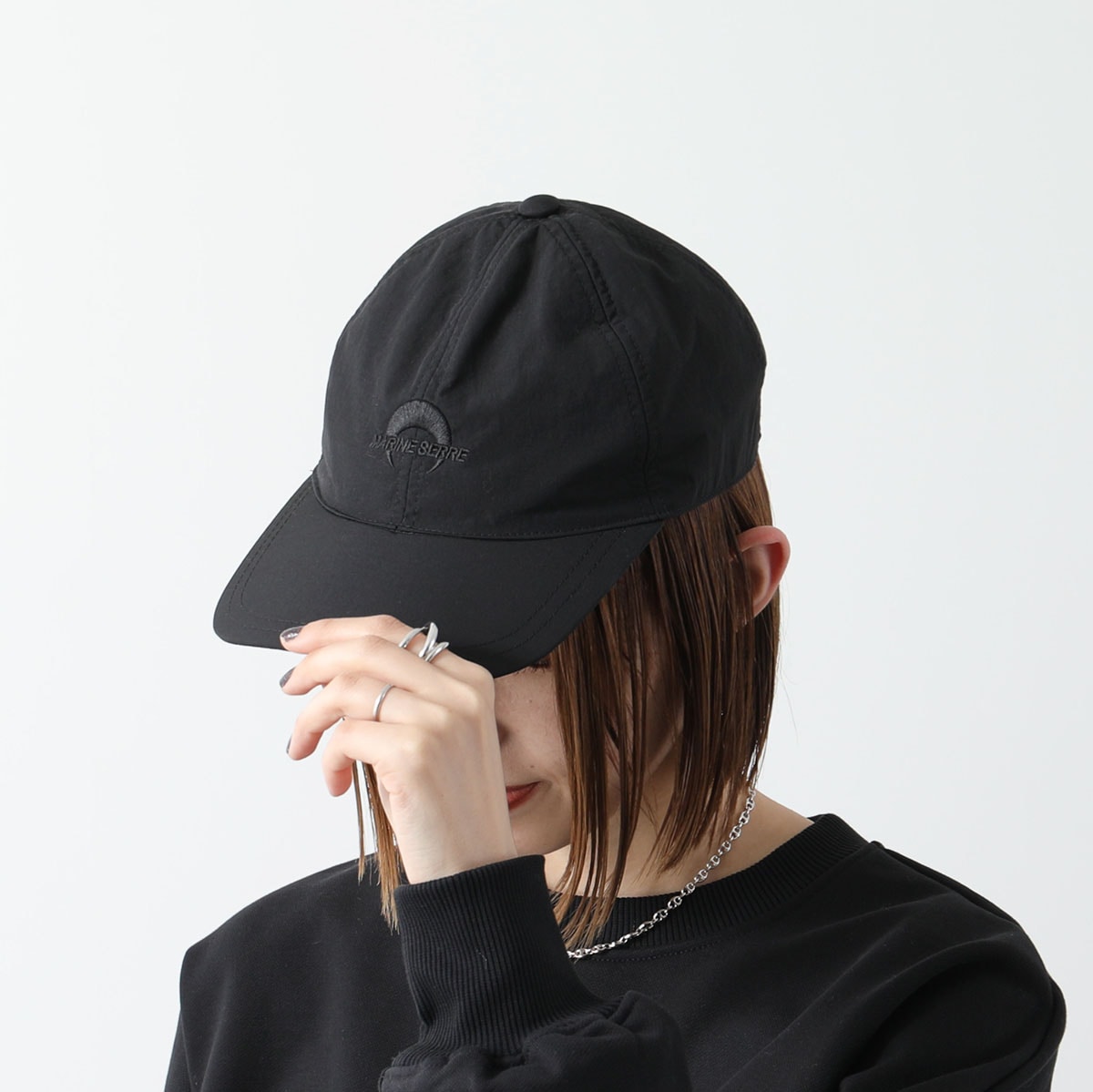 Marine Serre マリーン セル ベースボールキャップ Ms Sport Nylon Baseball Cap UHG048A CWOV0041 レディース 刺繍ロゴ 帽子 BK99/BLAC