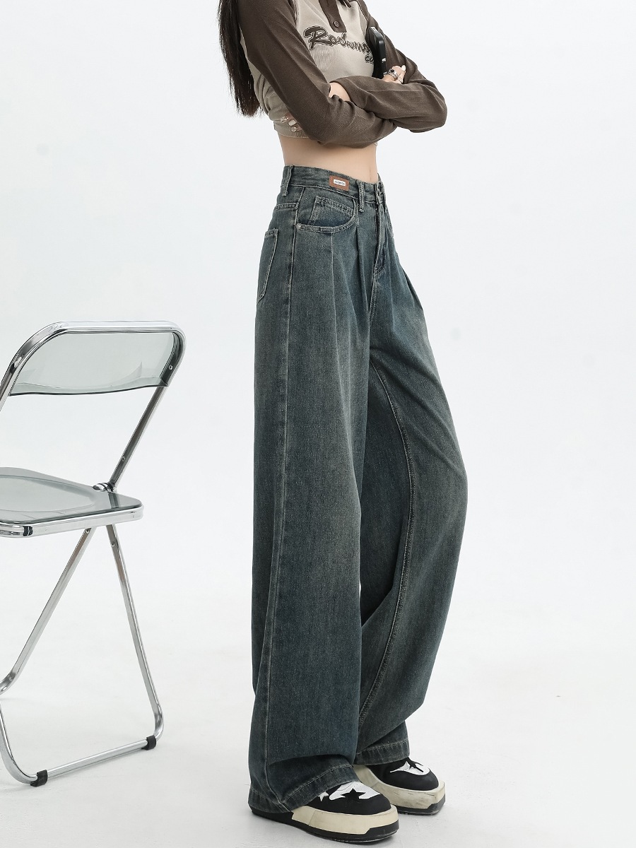 ワイドレッグジーンズ女性秋モデル新しい大きいサイズ脂肪ミリメートル緩いストレート薄いレディースドラッグズボン