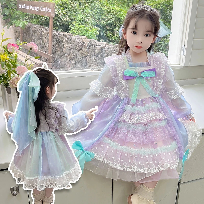 女の子用ロリータプリンセスドレス秋のおしゃれなメッシュ女の子の誕生日ドレス