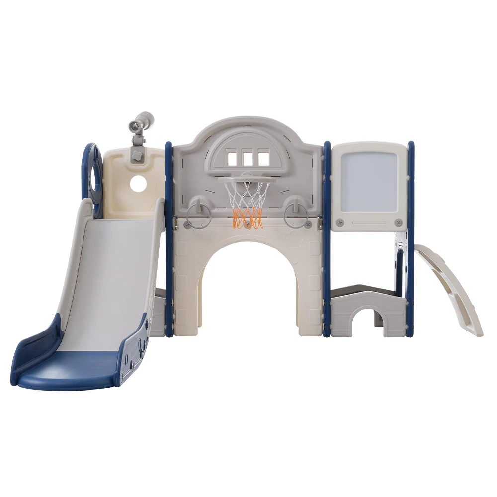 すべり台 キャッスル 大型遊具 すべりだい スライダー 室内 遊具 バスケットゴール 収納 ブルー×グレー372