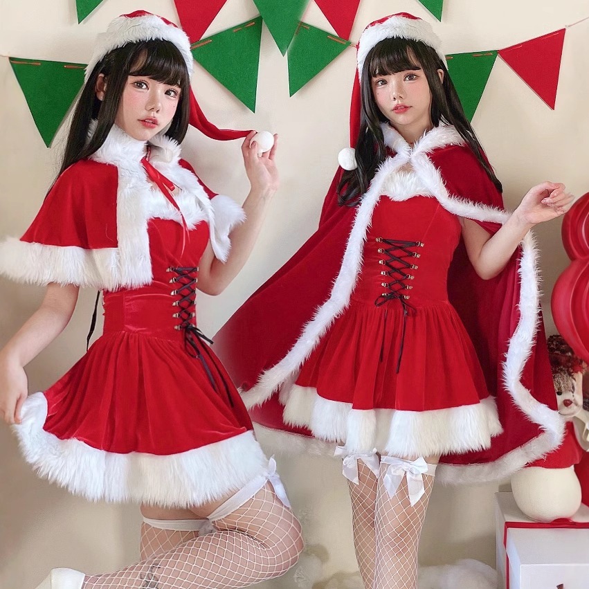 日本のクリスマス衣装大人女性赤いマントクリスマススカートcosサンタクロースセクシーなドレスマント