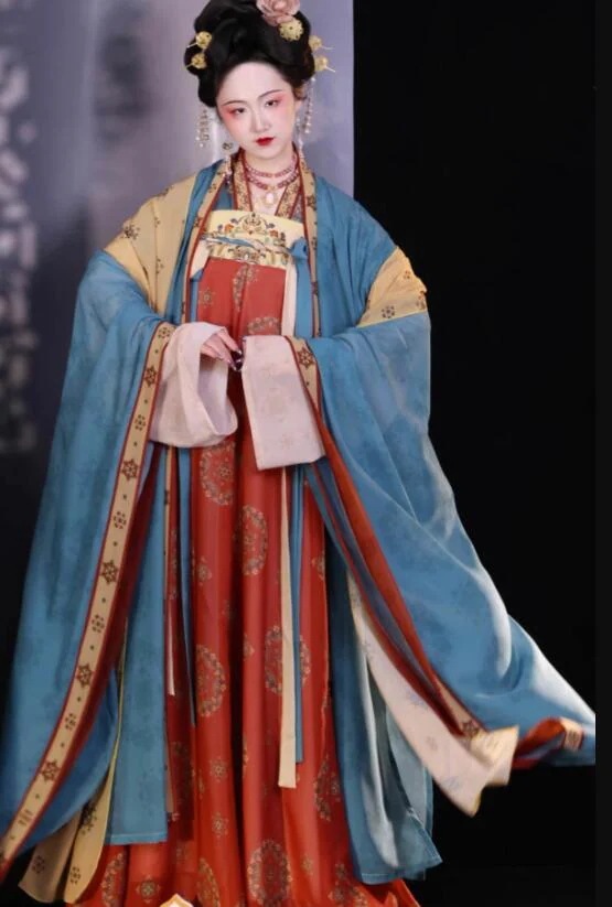 唐朝 漢服 チャイナ服 華やか5点セット 中華風コスプレ衣装 グラデーション 貴妃 皇后 全身コスム 漢服 長袖ブラウス ロングスカート エスニック 仕女 ダンス 中国古代服装 唐朝宮廷 お姫様 5,120円