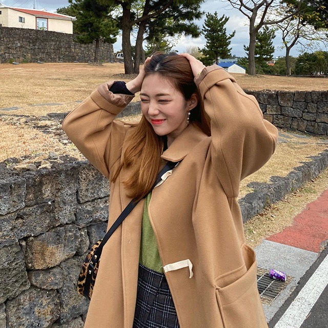 (袖までキルティング!) ツー ウッドボタン ウール ダッフル コート