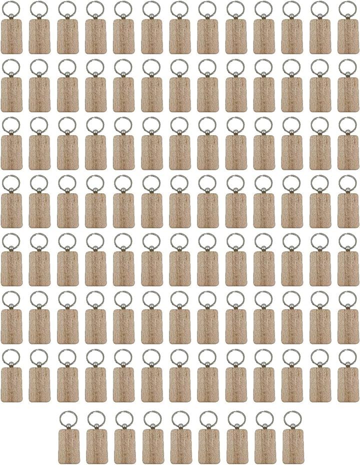 木製 キーホルダー チェーン 無地 ホテル オリジナル 手作り DIY 大量( ナチュラルカラー四角100個セット)