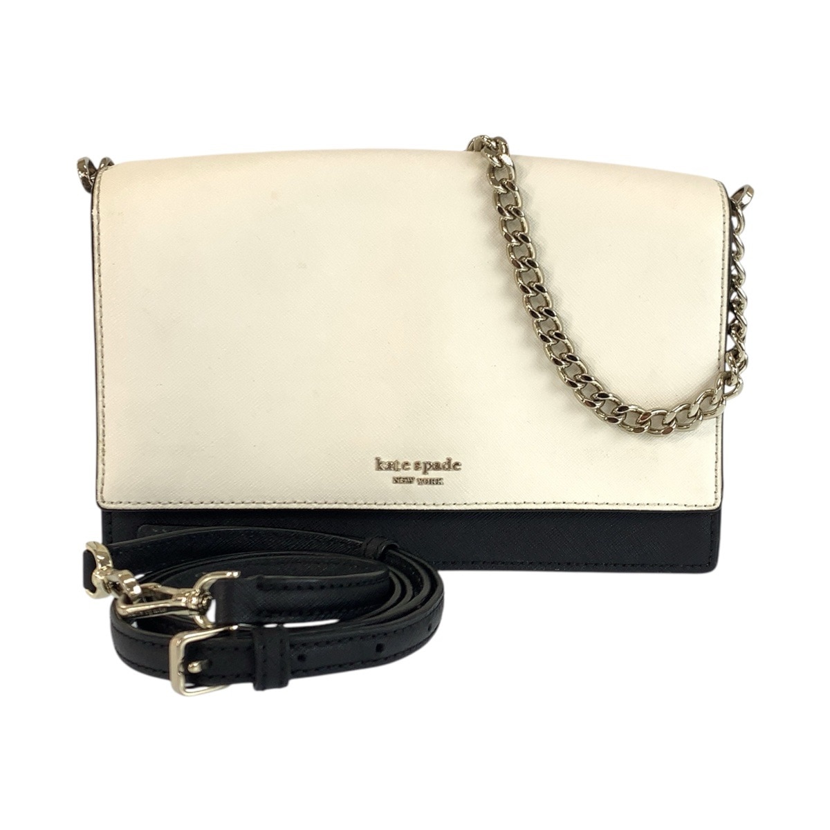 美品 ホワイト ブラック シルバー金具 レザー ハンドバッグ ショルダーバッグ 2WAY レディース 602319