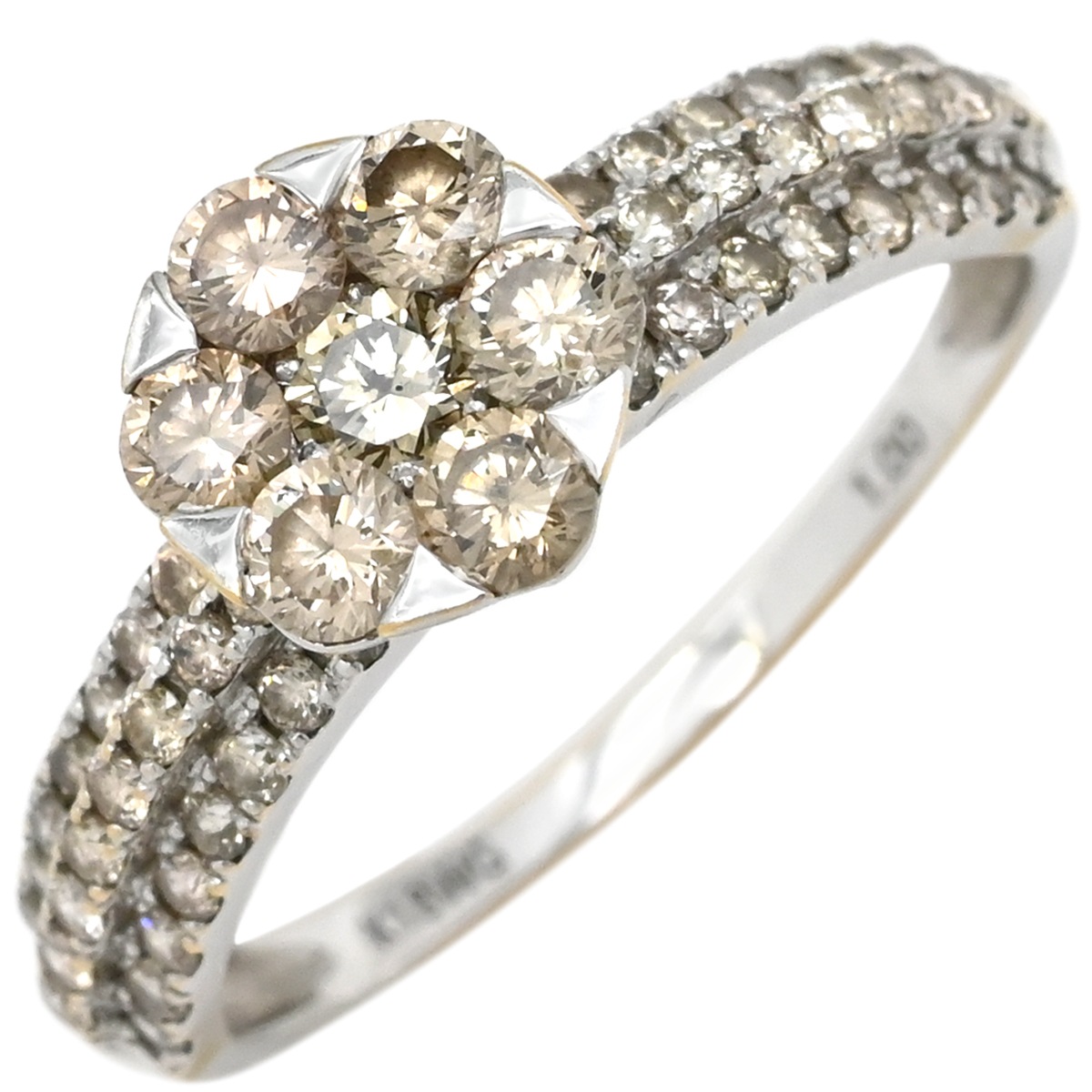 リング 指輪 ダイヤリング ホワイトゴールド ダイヤモンド 18K WG 縦爪 フラワーモチーフ 花 750 12号【中古】