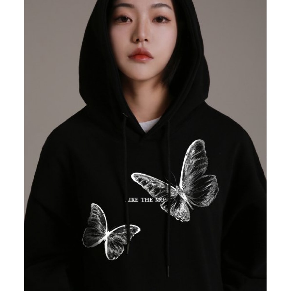 ライクザモストX線グラフィックバタフライオーバーパーカー [ブラック]