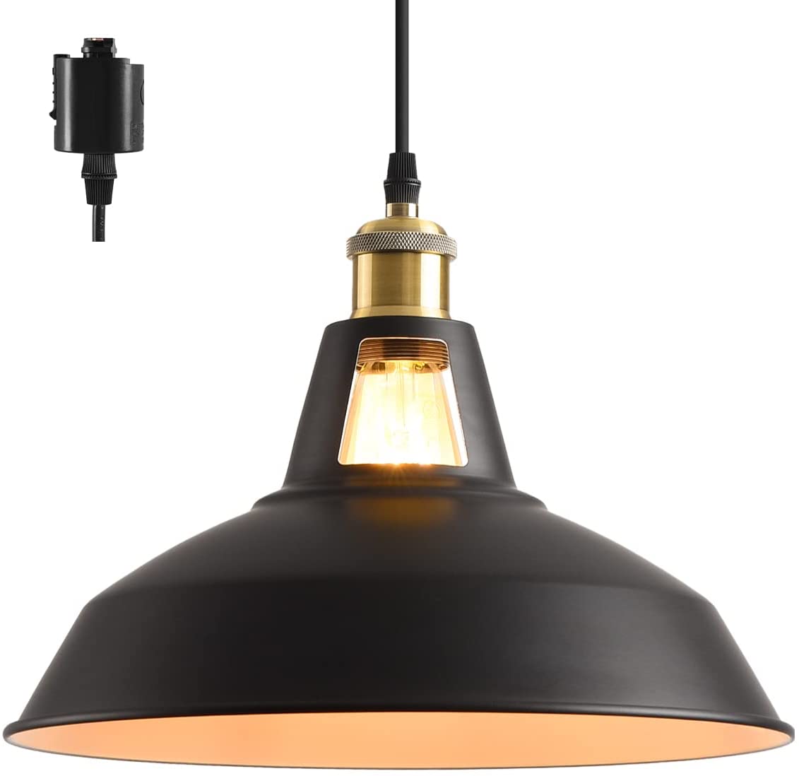 ペンダントライト ダクトレール 北欧風 E26口金 直径27cm LED電球付き 6W 60W形相当 電球色 エジソン電球 コード付き 60cm 調節可能 吊り下げ レールライト 天井照明 照明器具