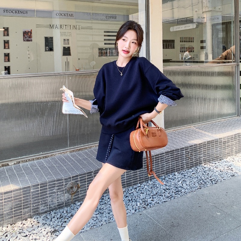 韓国版ファッションセータースカートスーツ2024秋ファッションスプライシング長袖セーター半身スカート2点セット