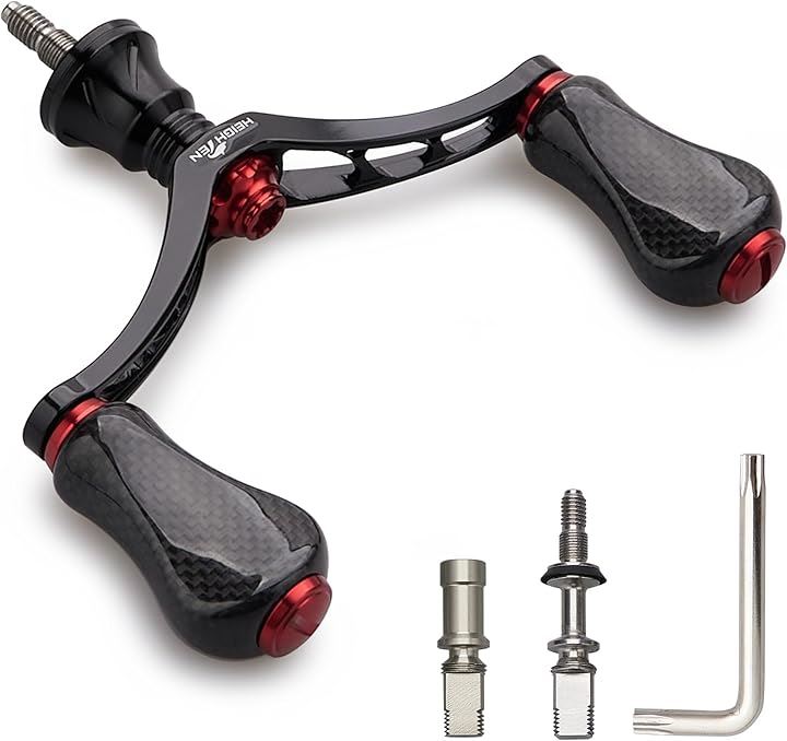 80mm リール ハンドル 20mm カーボン ノブ 搭載 シマノ ダイワ 通用 スピニングリール用 Gourd Series - 932( 80mm - ブラック＆レッド)