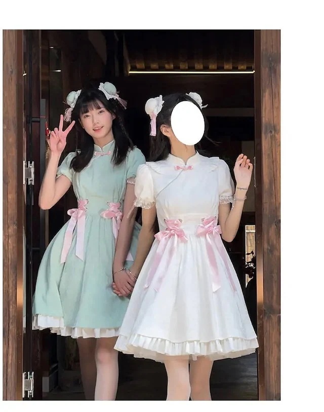 【3日で出荷】ワンピース　中華ロリィタ　パフスリーブ　コスプレ　ハロウィン　ゆめかわいい