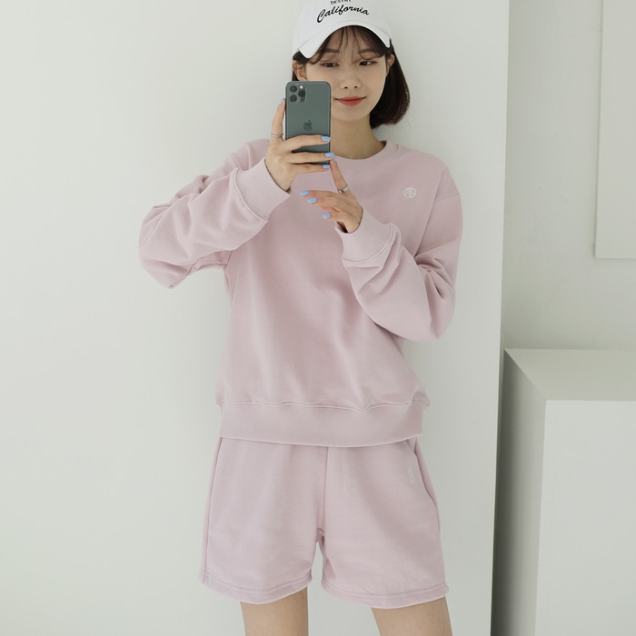 [韓国ファッション] スウェット＋ハーフパンツ AB刺繍ロゴ トレーナー上下セット
