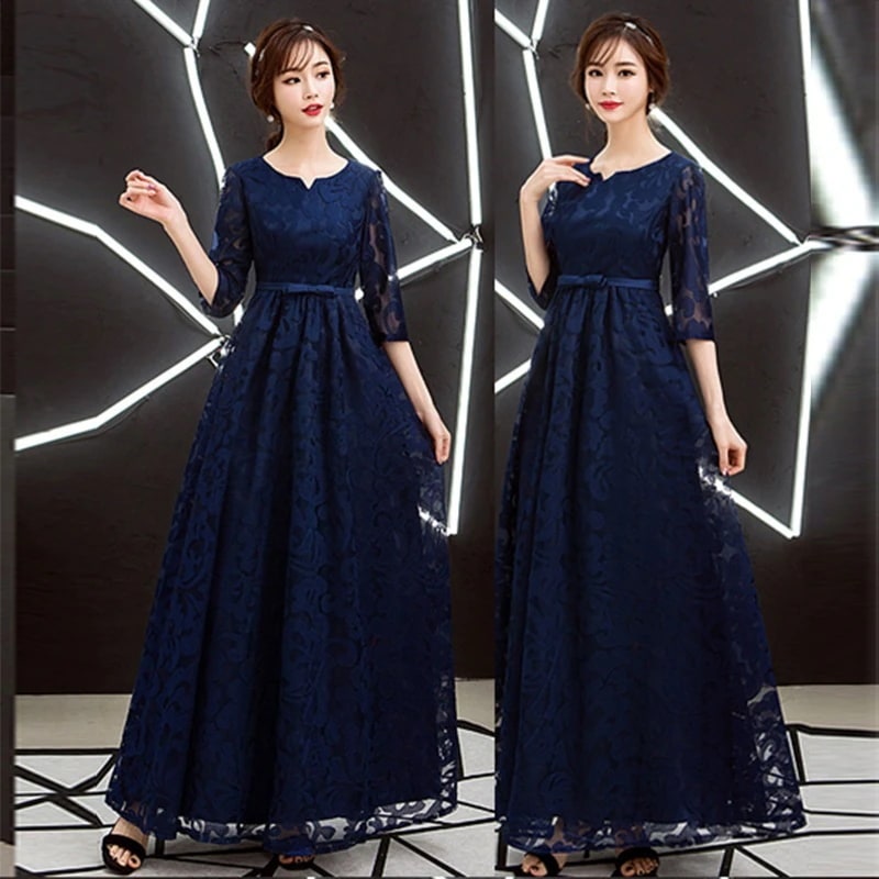 女性のためのウェディングドレス 2025 新しいスタイルエレガントなネイビーブルーロングバンケット年次総会ホストドレス