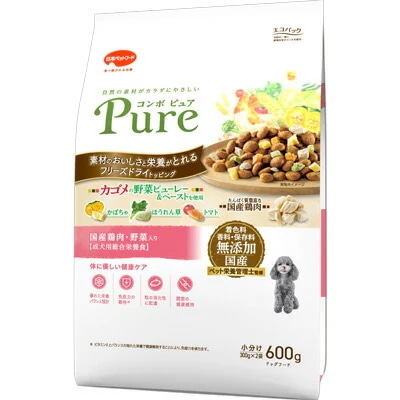 【12個セット】 日本ペットフード コンボ ピュア ドッグ 国産鶏肉・野菜入り 600g