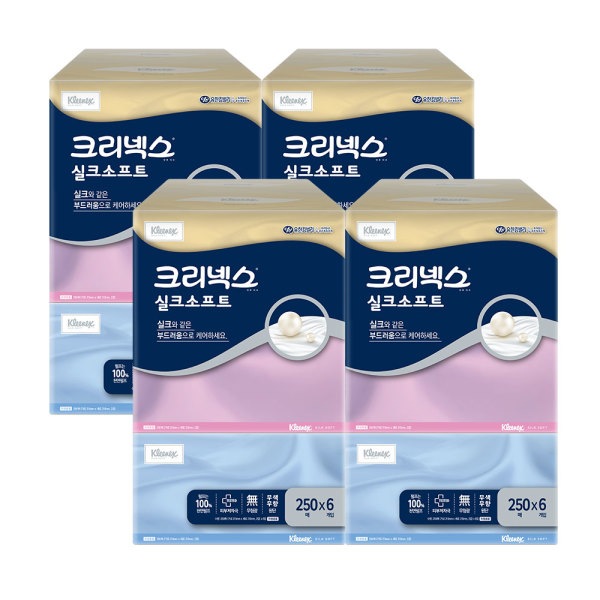シルクソフト美容ティッシュ250枚6本入りx4パック/箱ティッシュ