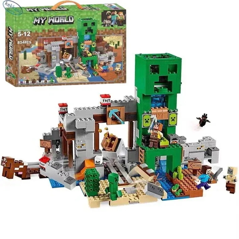 新店舗の新作！レゴ互換 マインクラフト 巨大クリーパー像の鉱山 冒険