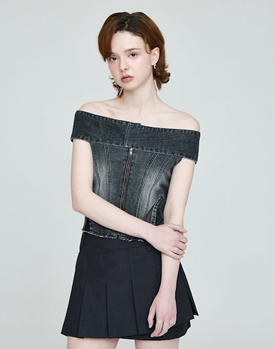 インスタントファンク 韓国 オフショル Qoo10 インスタントファンク OFF-SHOULDER 無地 ファスナ
