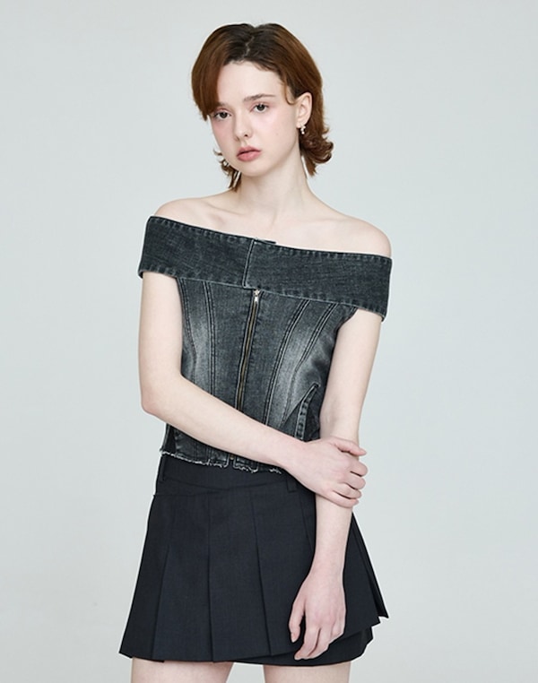 インスタントファンク 韓国 オフショル Qoo10 インスタントファンク OFF-SHOULDER 無地 ファスナ