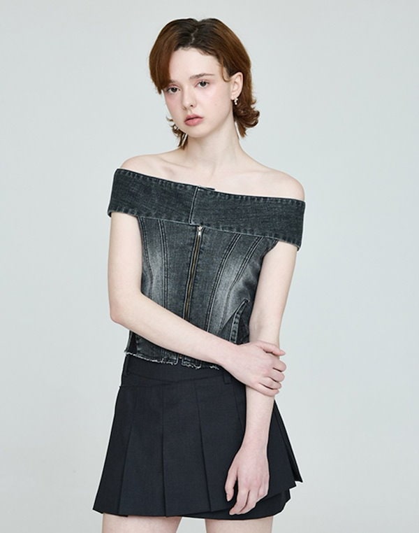 Qoo10 インスタントファンク OFF-SHOULDER 無地 ファスナ