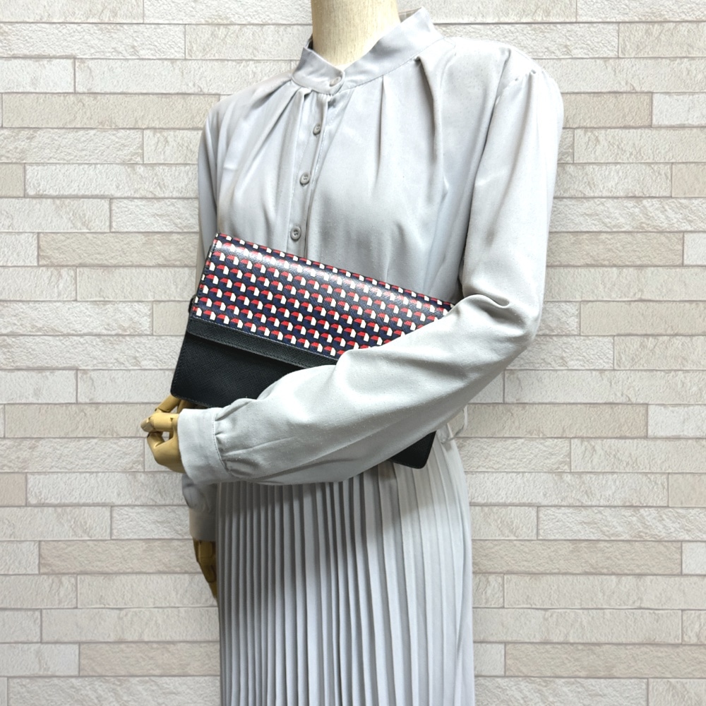 プラダ サフィアーノ セカンドバッグ レザー VR097X ブラック PRADA 中古