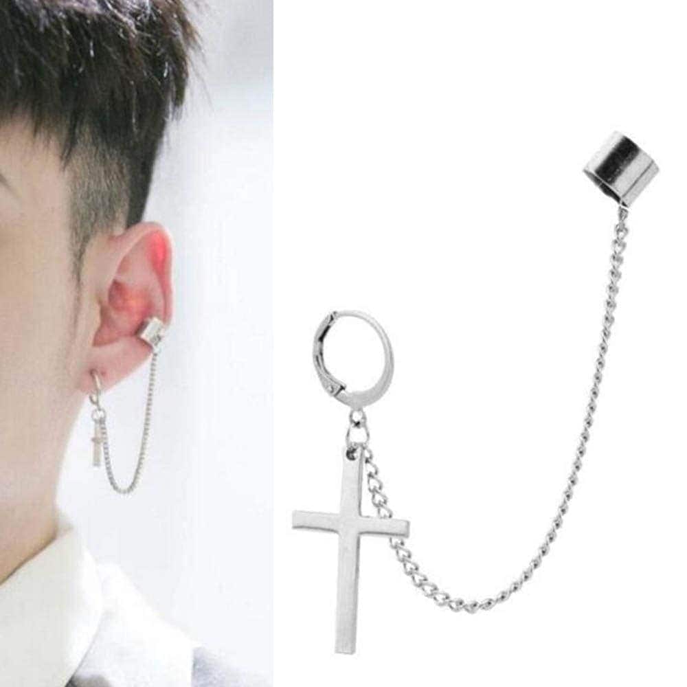 80セット フープピアス 繋ぐ プレゼント！クロスチャーム 結ぶ ステンレス シンプル 十字架 耳飾りとして最適 男性・女性 鎖 リング 揺れる イヤーカフ チェーン レバーバック
