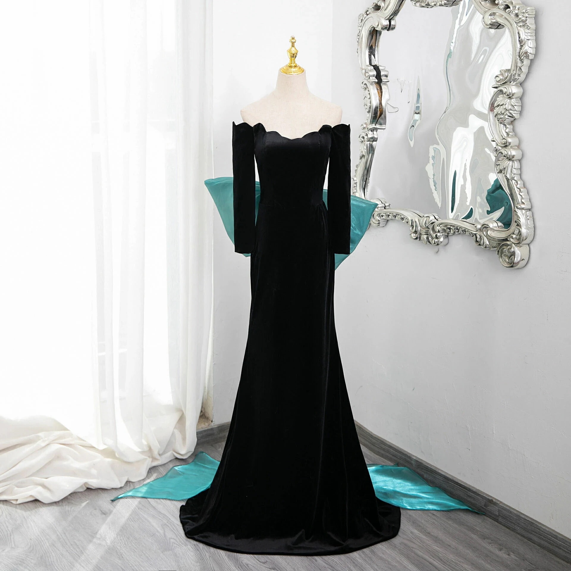 前撮り ドレス カラードレス マーメイドドレス パーティードレス オフショルダー バックビックリボン ウェディングドレス ウエディングドレス 海外挙式 結婚式 発表会 演奏会 二次会 サテン フォーマ