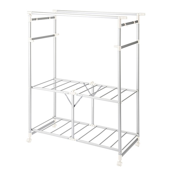 NY-286 室内物干し 折りたたみ コンパクト 多機能 軽い ワンタッチ キャスター付き 幅110×奥行51×高さ154cm ライトグレー