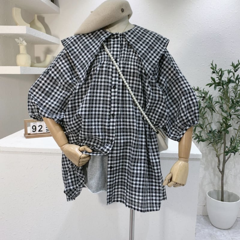 2color レディース トップス ブラウス チェック柄 ブルー ブラック 春 夏 秋 4,752円