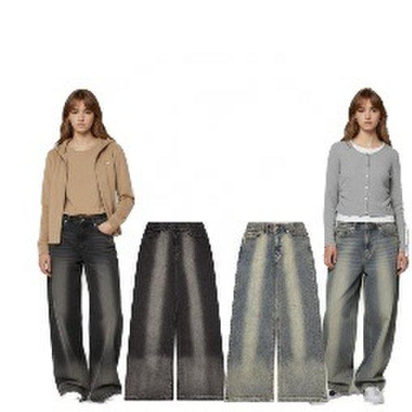 女性用ヒドゥンバンディングバックブラッシュスーパーワイドデニムパンツ10540-155-804-10AB-SH