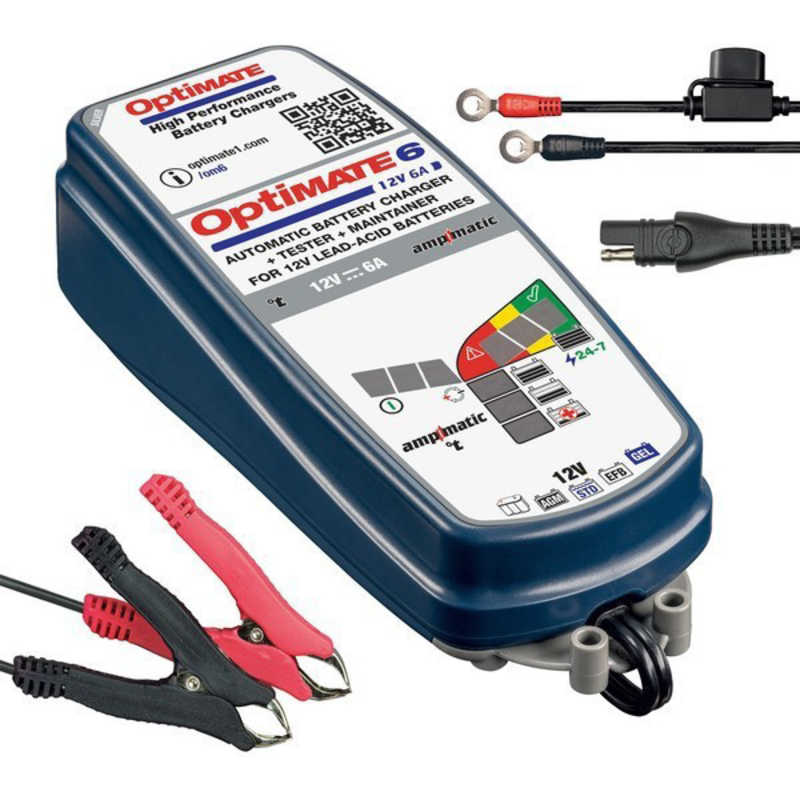 テックメイト　オプティメート6 Ampmatic搭載 Ver.3 全自動バッテリー充電器(ワニ口クリップ車両側ケーブル付属)　TM-367