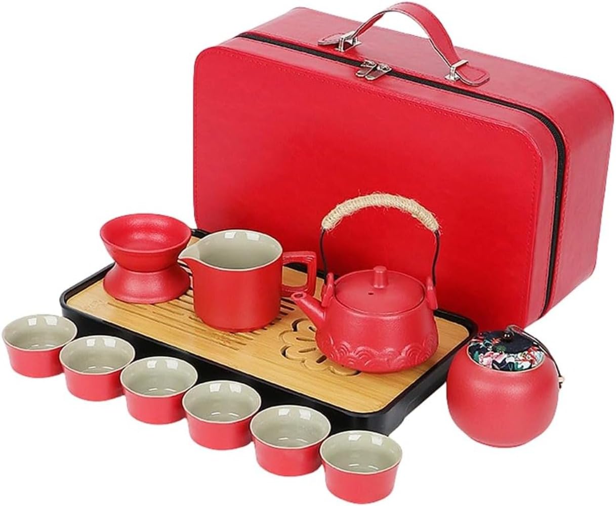 茶器セット 急須セット 陶器ティーセット 和風急須 カップ付き 旅行用 携帯式 軽量 収納ボックス付き 自宅用・贈り物に最適 (A 03)