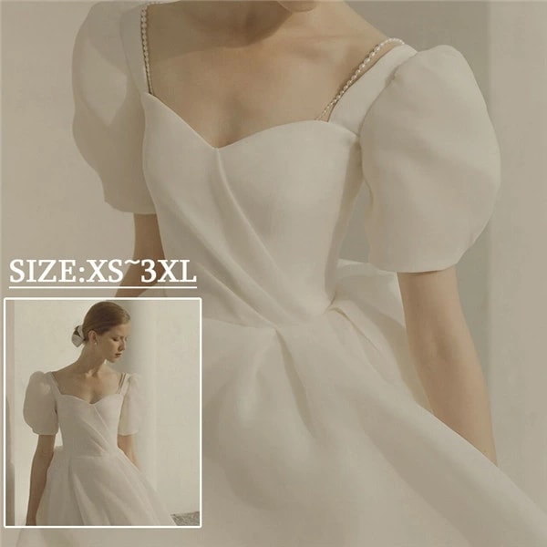 パフスリーブ プリンセスライン プリンセス かわいい シンプル 袖付き パーティードレス 結婚式 ワンピース フォーマルドレス 大きいサイズ エレガント 透け感 お呼ばれドレス 成人式 結婚式 披露宴