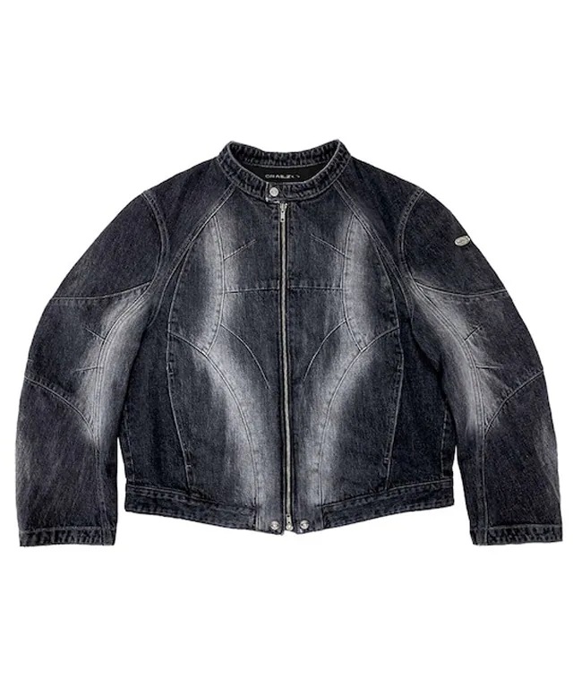 韓国 ファッション SPRAY BIKER JACKET [BLACK]