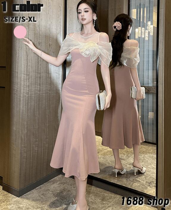 お一人様1点2025 タイトワンピース 姫系ワンピース　シンプル　ワンピース Aライン インポート ひざ丈 ミドル丈 エレガント　韓国ファッション シンプル Vネック パーティドレス 半袖　お嬢様 セ