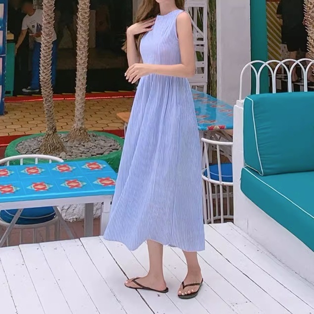 レディース ワンピース 膝下 ミモレ 袖なし ノースリーブ Uネック ウエストマーク 異国風 かわいい 大人可愛い シンプル カジュアル おしゃれ かっこいい エキゾチック こなれ感 ラフ