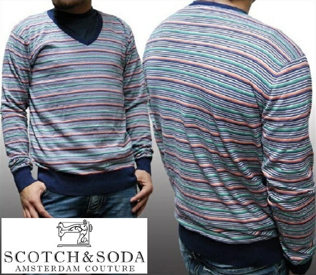 スコッチ&ソーダ スコッチアンドソーダ scotch&soda メンズ 長袖 Vネック ニット セーター ボーダー マルチカラー トップス カジュアル サーフ セレブ ストリート ヨーロピアン ヴィン