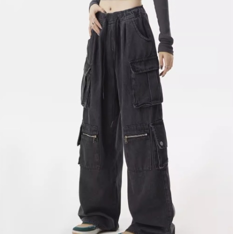 レディース パンツ ボトムス デニム ストレートパンツ カーゴパンツ デニムパンツ ストレート ポケット ウエストゴム デニム カジュアル おしゃれ かっこいい こなれ感 ラフ メンズライク