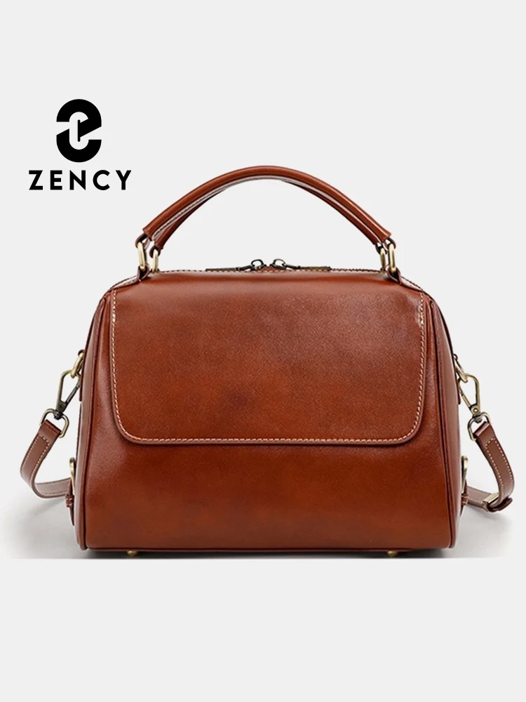 Zency 本革女性のハンドバッグ牛革ショルダーバッグ大容量ボストンクロスボディサッチェルファッションボルサ 2 ストラップ - 1524