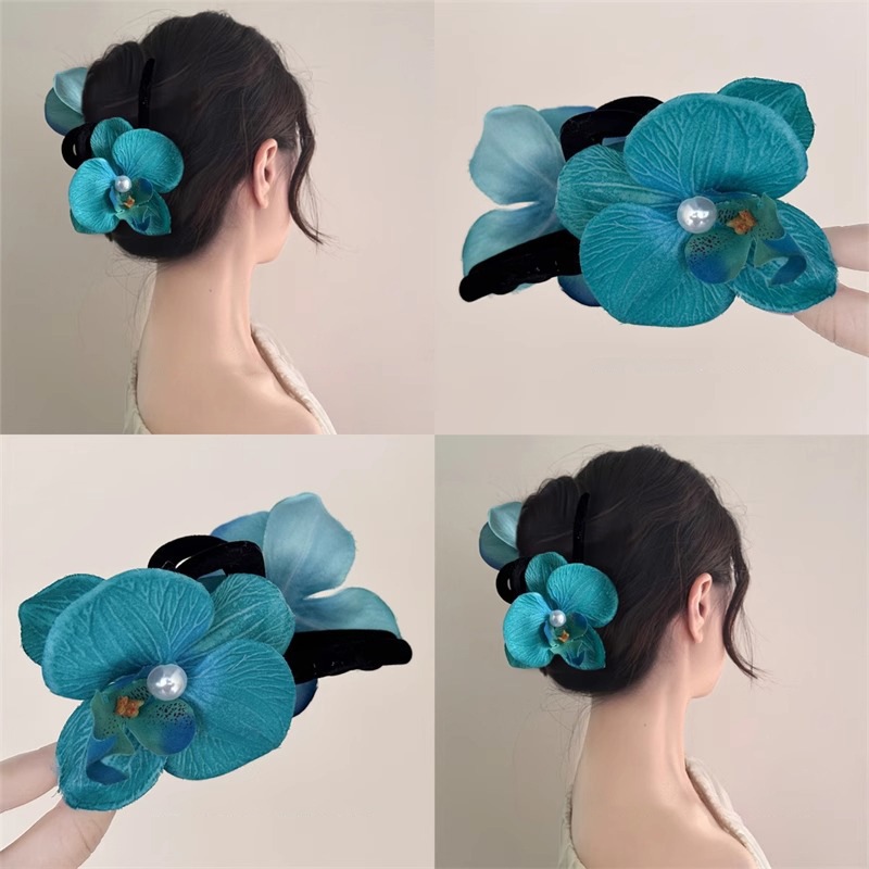 【1点ご購入 で10点プレゼントいたします】春先の清新絹布胡蝶蘭真珠の花つかみ具大後頭部サメ挟み少女髪飾り