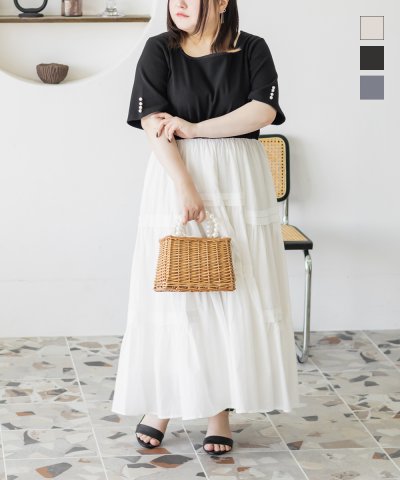 大きいサイズ レディース LL 3L 4L XL XXL XXXL CLETTEオリジナルタックティアードドッキングワンピース