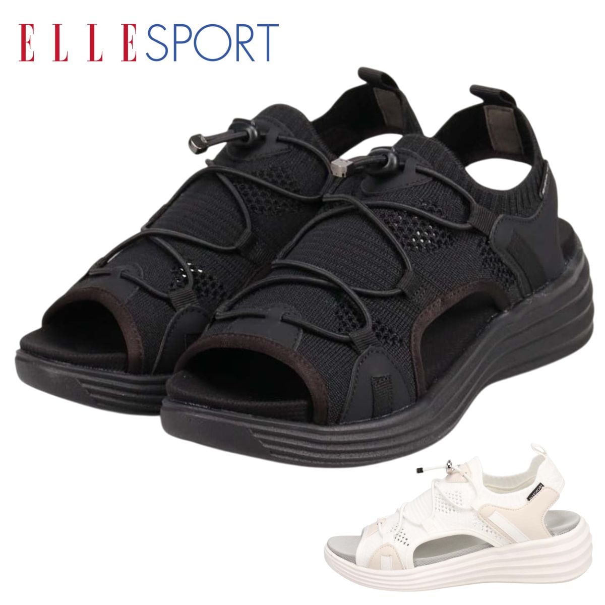 エル スポーツ ELLESPORT レディース サンダル ESP12598 メッシュデザインニット 軽量 厚底 ゴム紐 マドラス