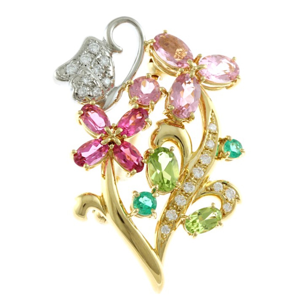 タサキ ブローチ 18金 K18イエローゴールド ピンクトルマリン TASAKI 中古 美品