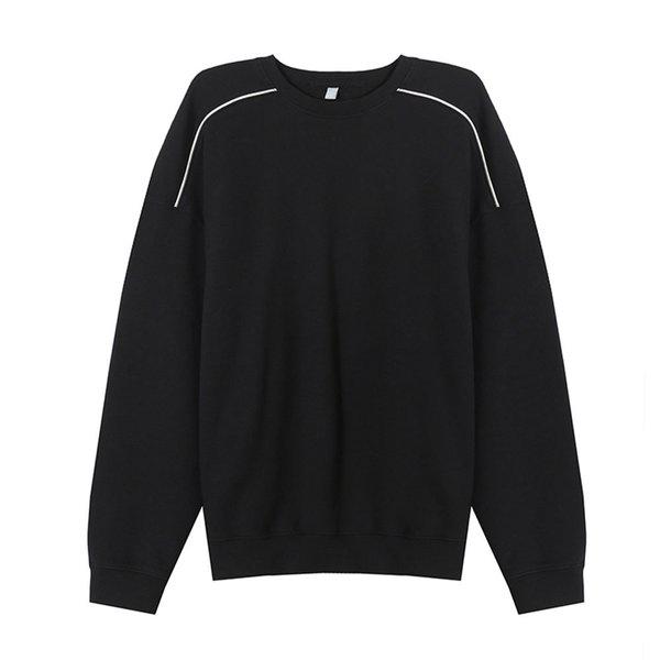 男性ラインラウンド長袖TシャツAC-TSA-Q030-ブラック