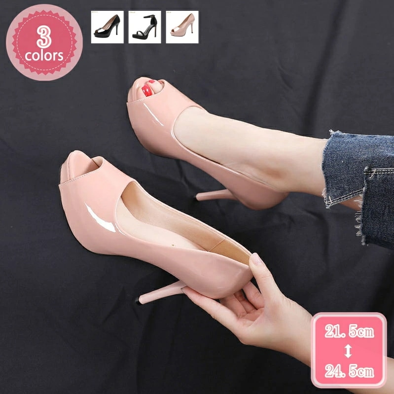 500円OFFクーポン サンダル ピンヒール ストラップ ストーム付き ハイヒール 11cmヒール 厚底 チャーム エナメル 小さいサイズ ベルト 美脚 トレンドサンダル プラットフォーム オープント