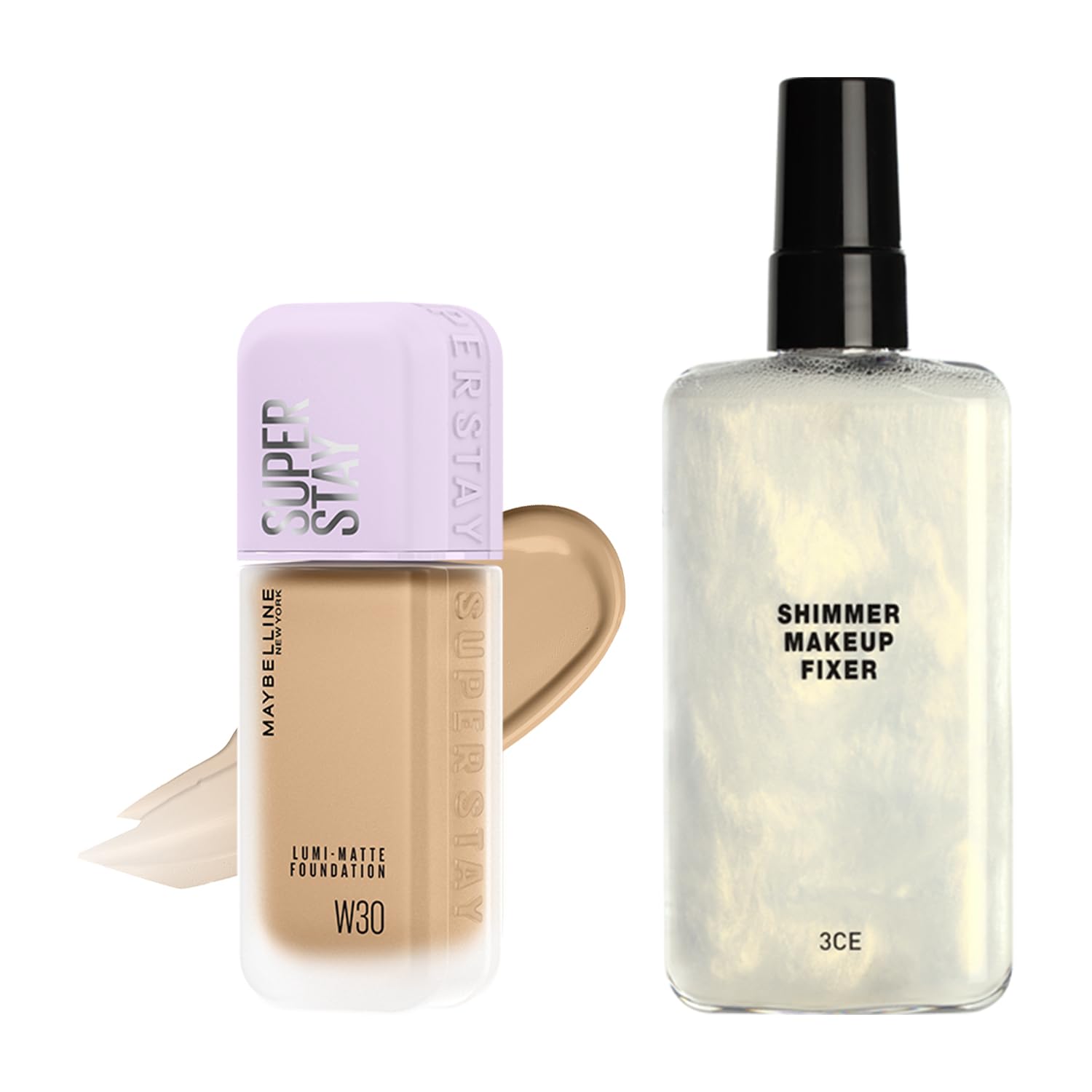 【セット】メイベリン SPステイ ルミマット リキッド ファンデーションW30+シマーメイクアップフィクサー