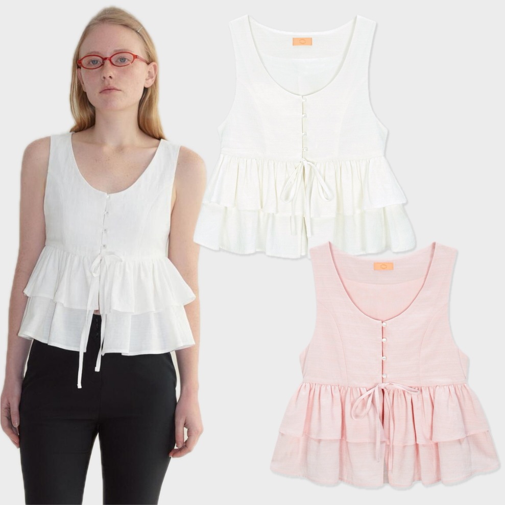 V-Neck Vest Tiered Blouse