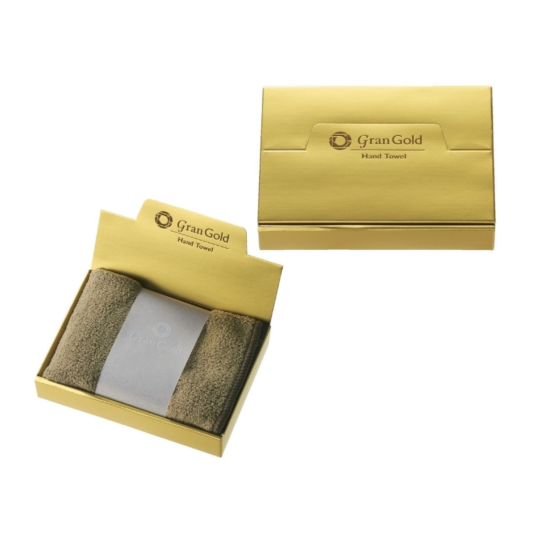 【100個セット】グランゴールド ソフトタッチハンドタオル 高級タオルギフト ゴールドパッケージ ソフトタッチタオル 粗品 記念品 展示会 景品 ディスプレイ映え おしゃれノベルティ