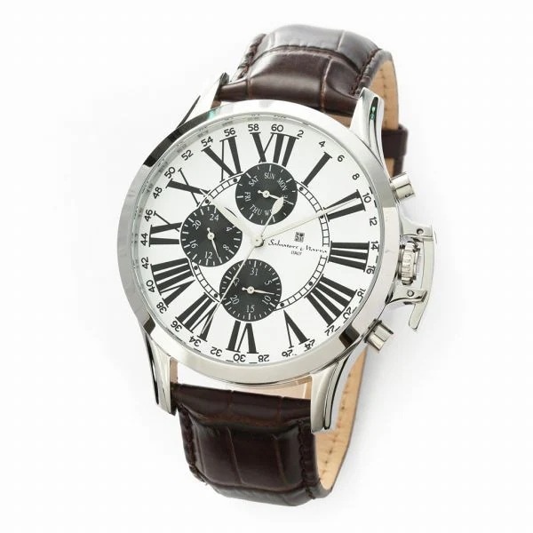 取寄品 正規品 Salvatore Marra 腕時計 SM23101-SSWH 日常生活防水 日付曜日表示 レザーベルト 防水 メンズ腕時計